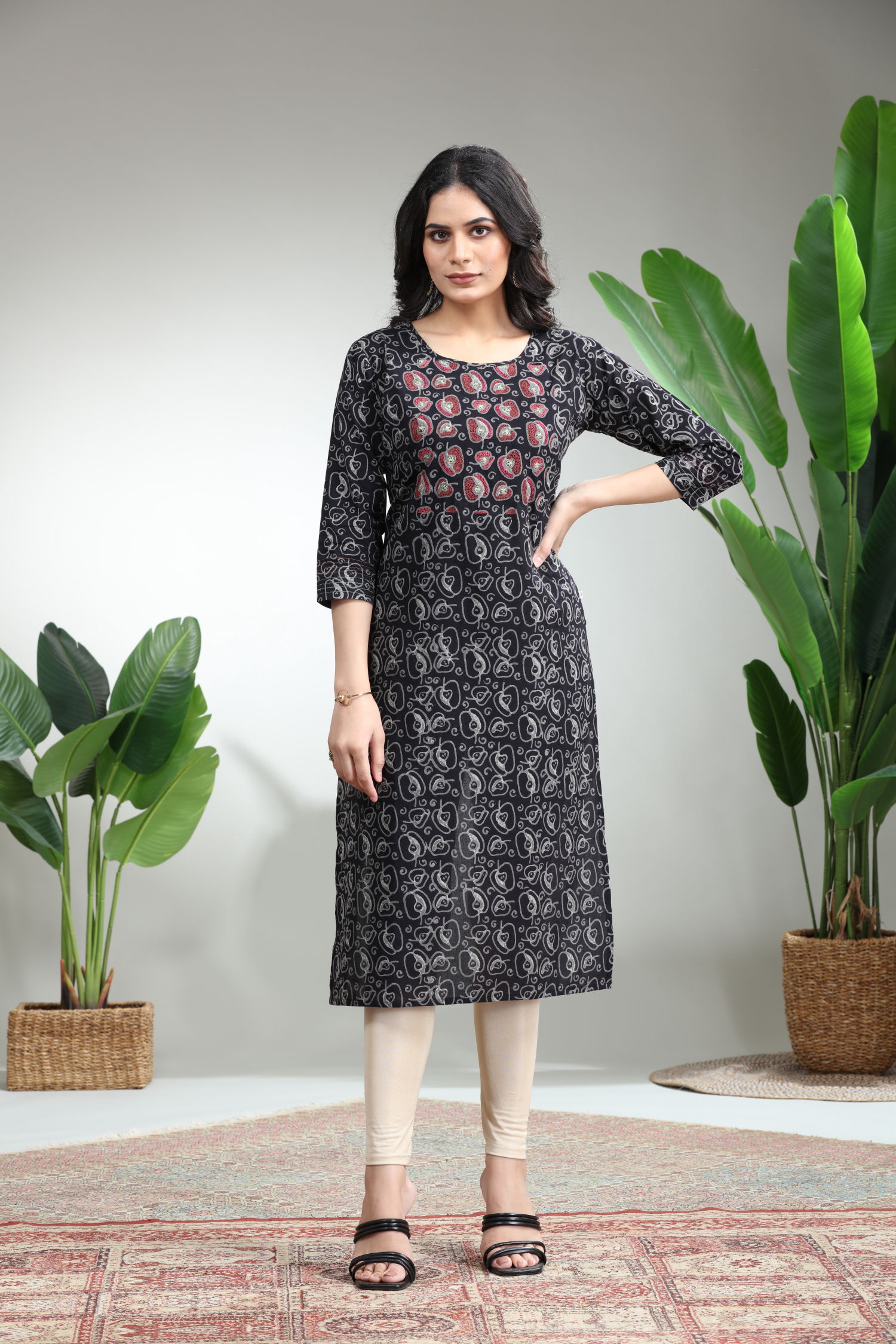 Black Printed Straight Kurti